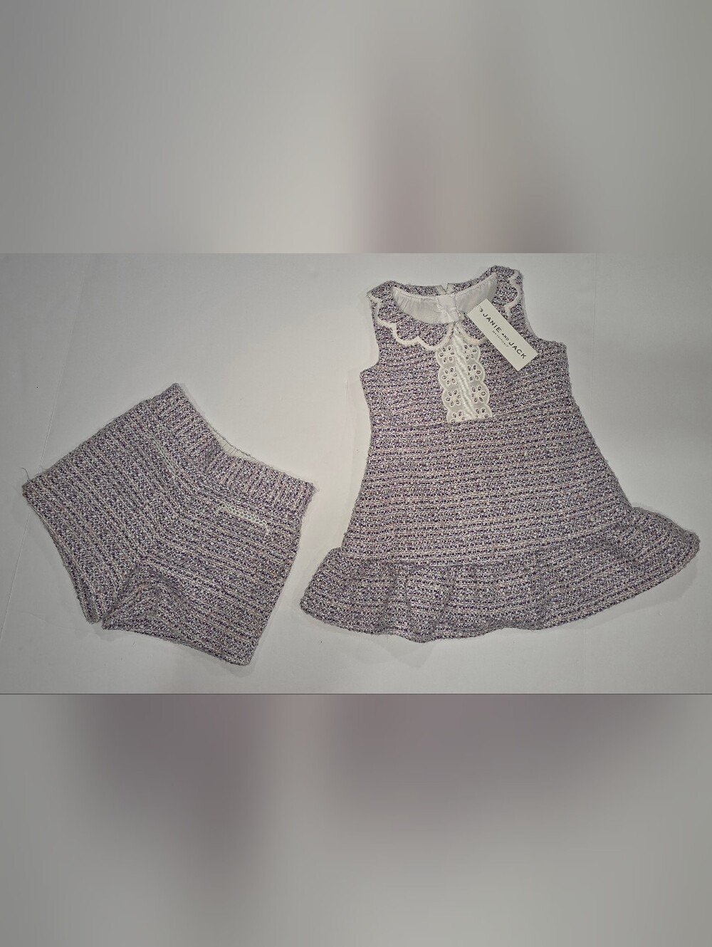 Janie and Jack Lavender Tweed Dress and Short Set with Eyelet Collar